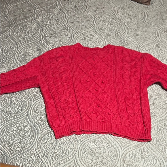 MOTHER Women's Magenta Cable Knit V-Neck Sweater - Picture 5 of 9